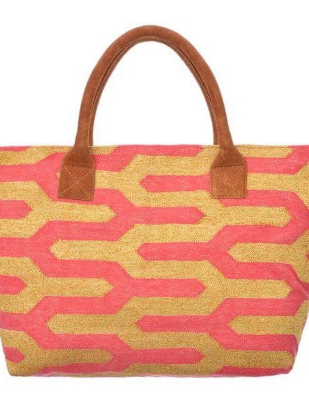 NWT Guadalupe Coral and Gold Geometric Tote with Tan Handles